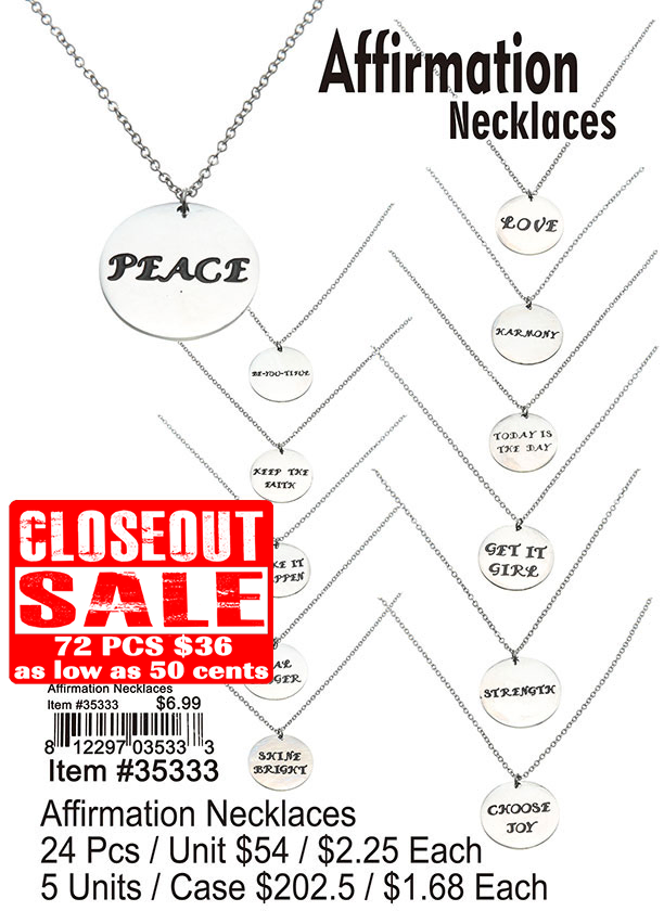 Affirmation Necklaces - Closeout 72 Pcs.